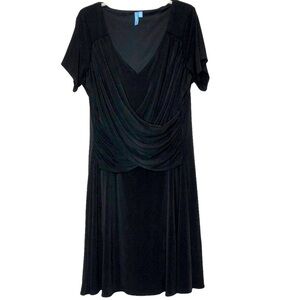 B-SLIM Black V-Neck Short Sleeve Black A-Line Dress w/ Slimming Panels - Size 2X